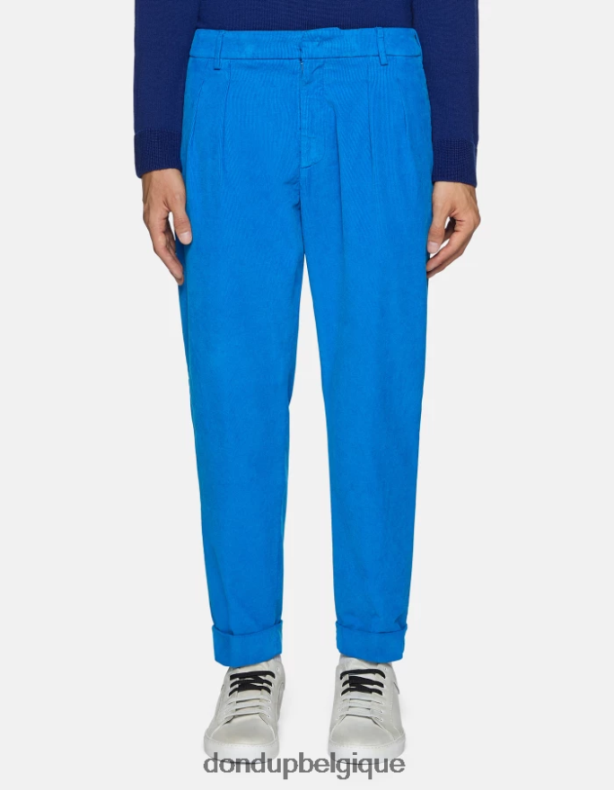 Hommes vêtements DONDUP turquoise pantalon coupe carotte en velours oscar 8826D0737