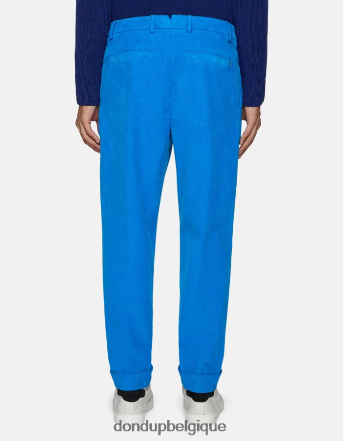 Hommes vêtements DONDUP turquoise pantalon coupe carotte en velours oscar 8826D0737