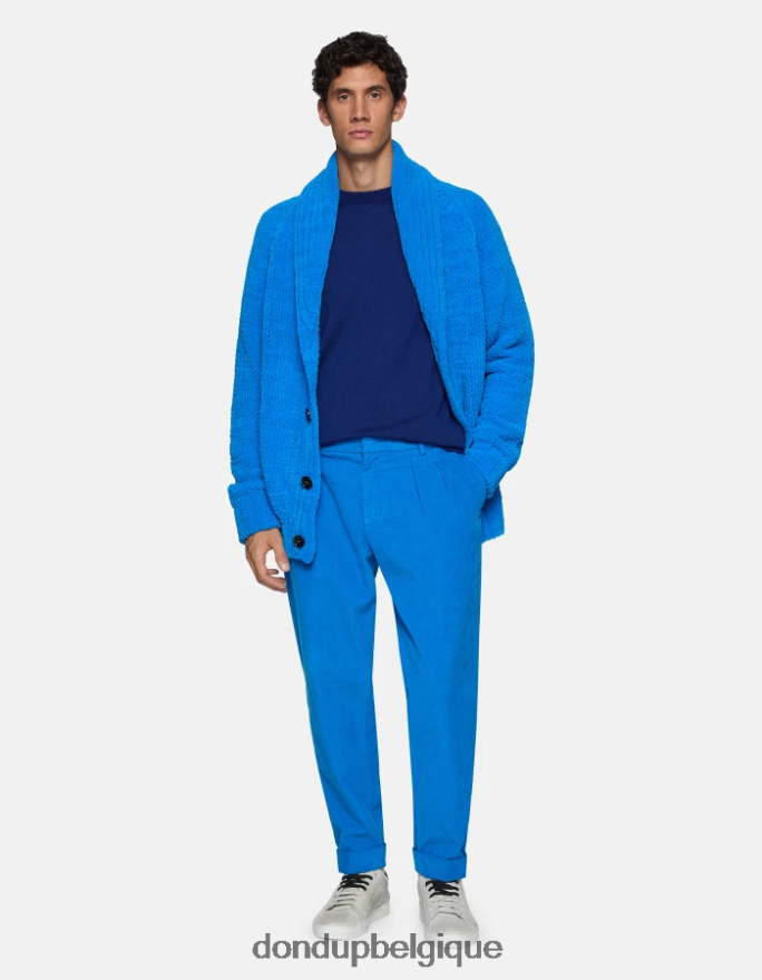 Hommes vêtements DONDUP turquoise pantalon coupe carotte en velours oscar 8826D0737