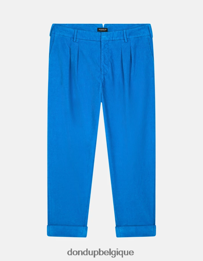 Hommes vêtements DONDUP turquoise pantalon coupe carotte en velours oscar 8826D0737