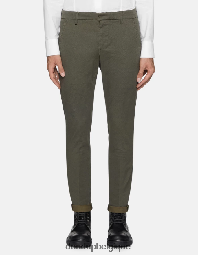 Hommes vêtements DONDUP vert sauge pantalon slim fit gaubert en coton imprimé 8826D0781