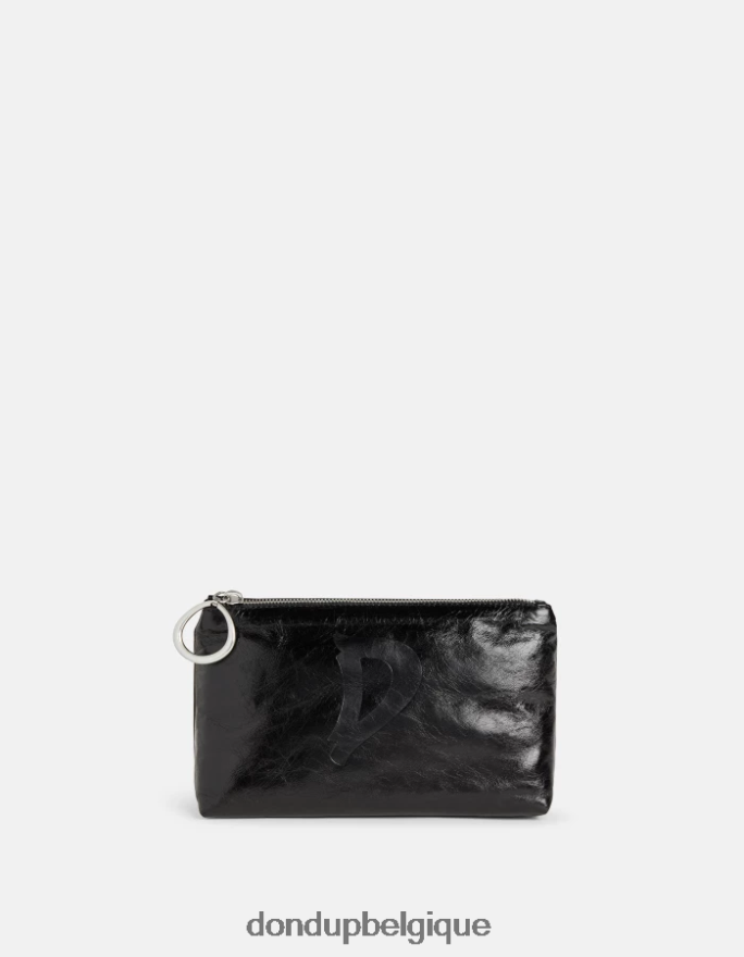 femmes accessoires DONDUP noir trousse de beauté en cuir brillant 8826D0502