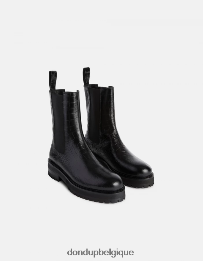 femmes chaussure DONDUP noir bottes beatles en cuir effet crocodile 8826D0460