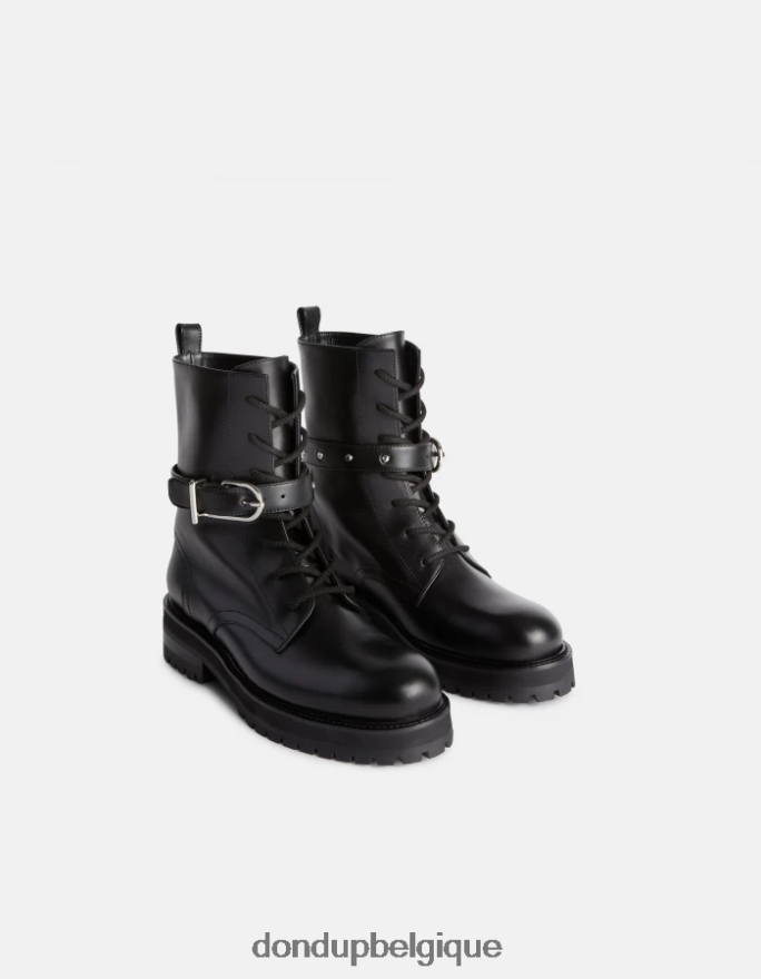 femmes chaussure DONDUP noir bottes de combat en cuir de veau nappa 8826D0455