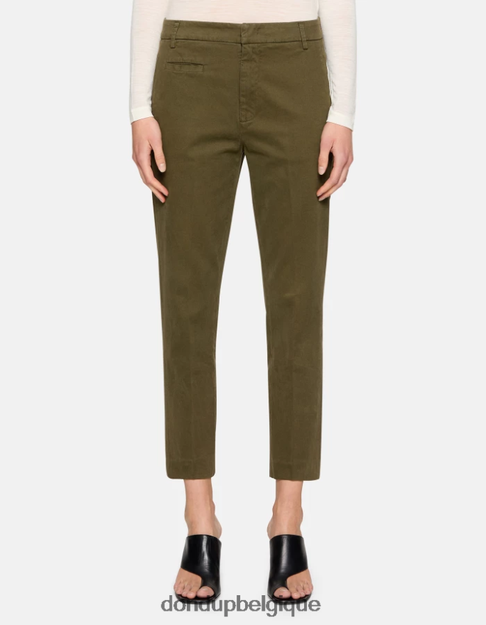 femmes vêtements DONDUP armée verte pantalon 27 pouces coupe carotte en coton ariel 8826D0167