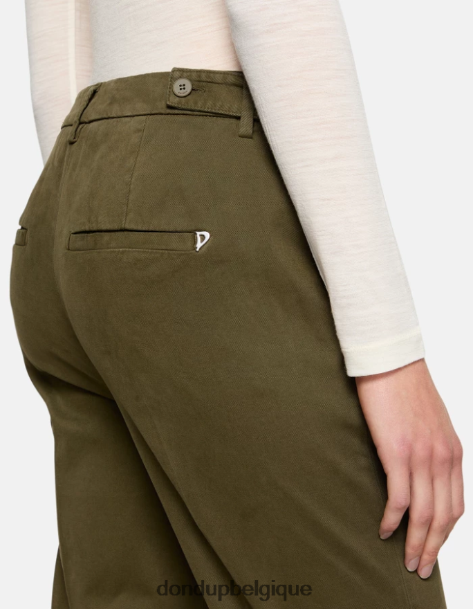 femmes vêtements DONDUP armée verte pantalon 27 pouces coupe carotte en coton ariel 8826D0167