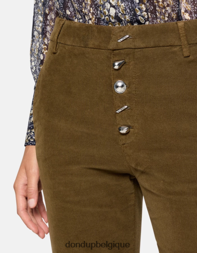 femmes vêtements DONDUP armée verte pantalon ample en velours nima 8826D0134