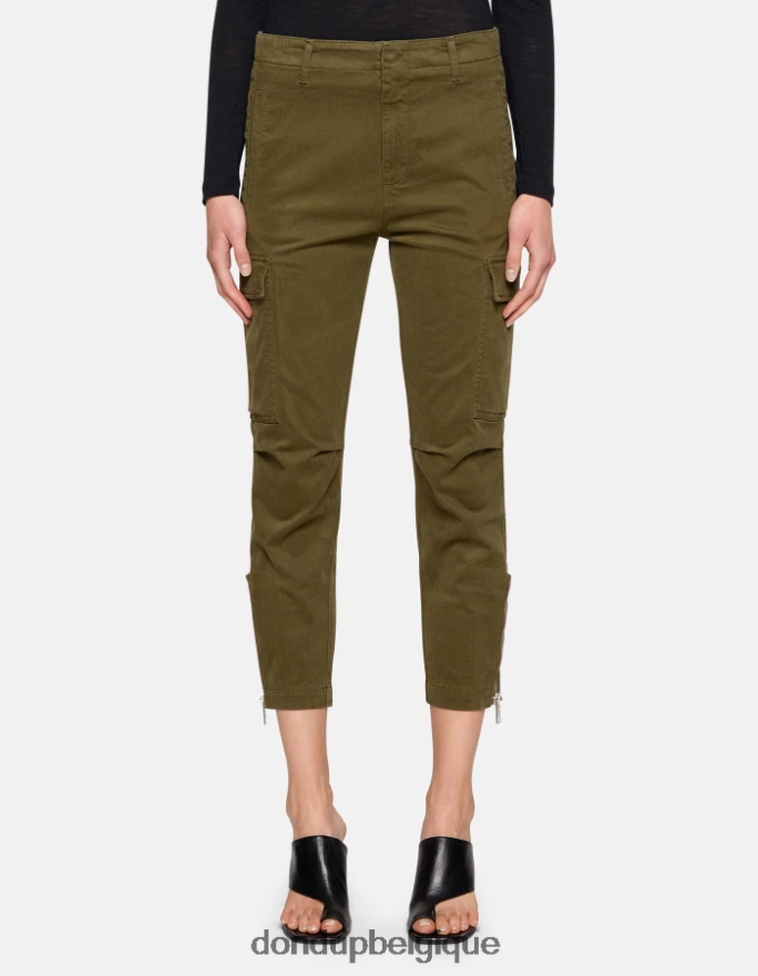 femmes vêtements DONDUP armée verte pantalon cargo en coton eve 8826D0163
