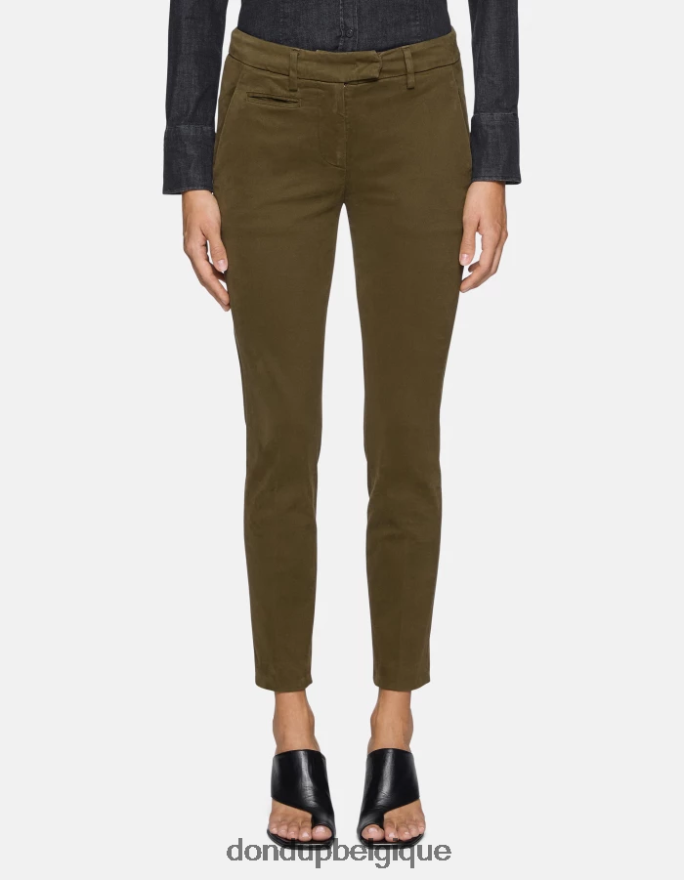 femmes vêtements DONDUP armée verte pantalon slim en coton parfait 8826D0179