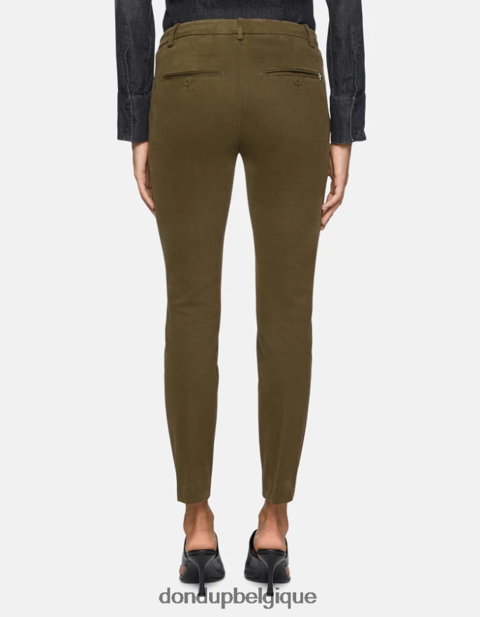 femmes vêtements DONDUP armée verte pantalon slim en coton parfait 8826D0179
