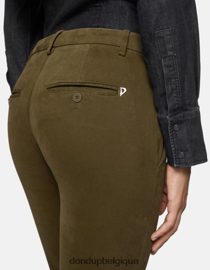 femmes vêtements DONDUP armée verte pantalon slim en coton parfait 8826D0179