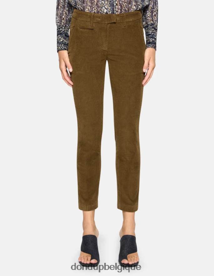 femmes vêtements DONDUP armée verte pantalon slim en velours parfait 8826D0154