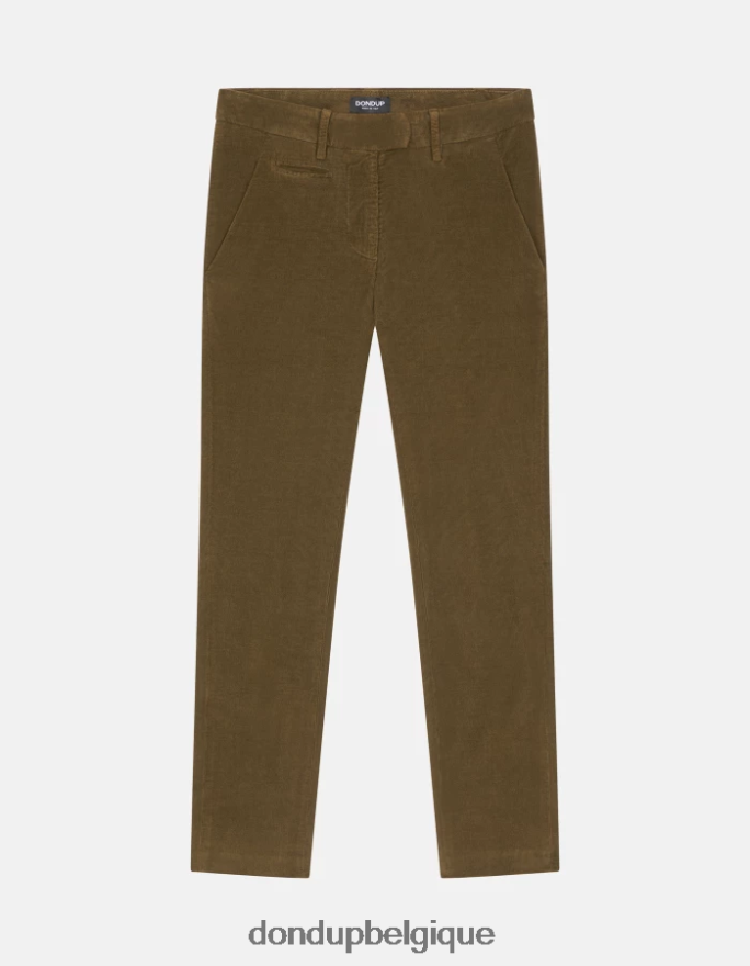femmes vêtements DONDUP armée verte pantalon slim en velours parfait 8826D0154
