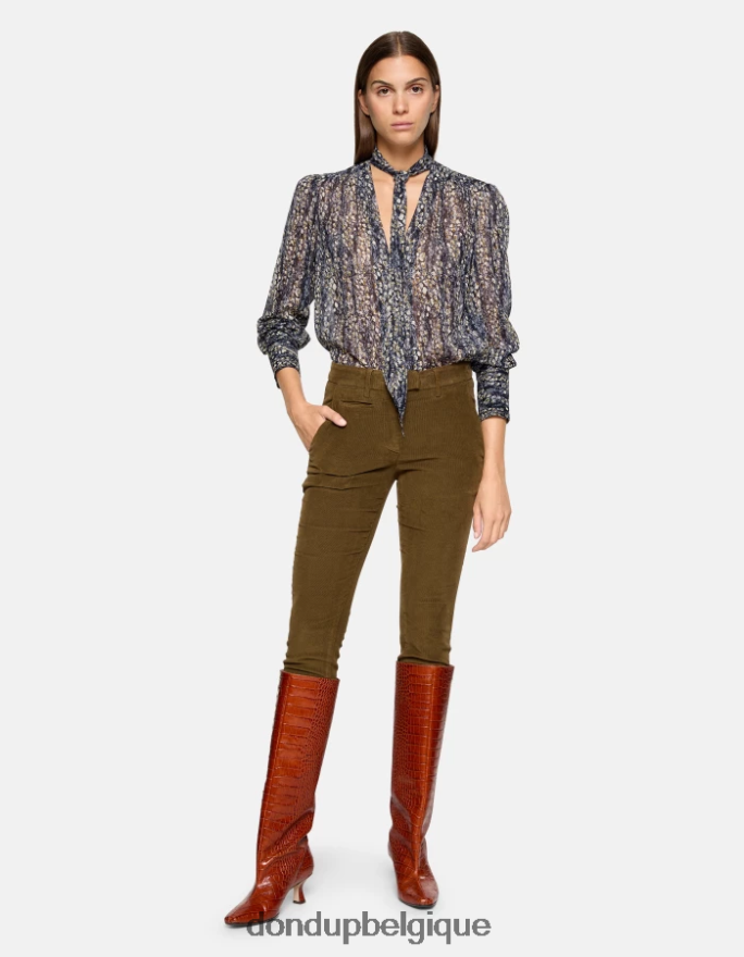femmes vêtements DONDUP armée verte pantalon slim en velours parfait 8826D0154