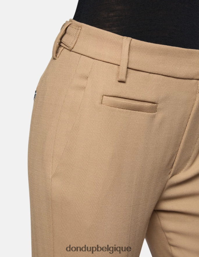 femmes vêtements DONDUP beige pantalon 27 pouces coupe carotte ariel en laine mélangée 8826D0146