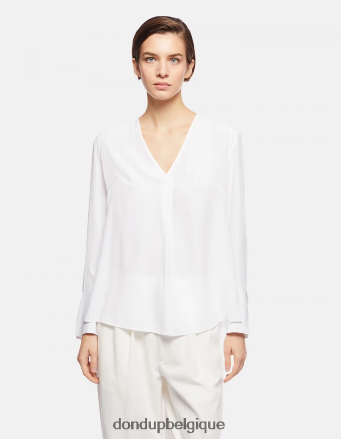 femmes vêtements DONDUP blanc chemise coupe classique en soie mélangée 8826D0247