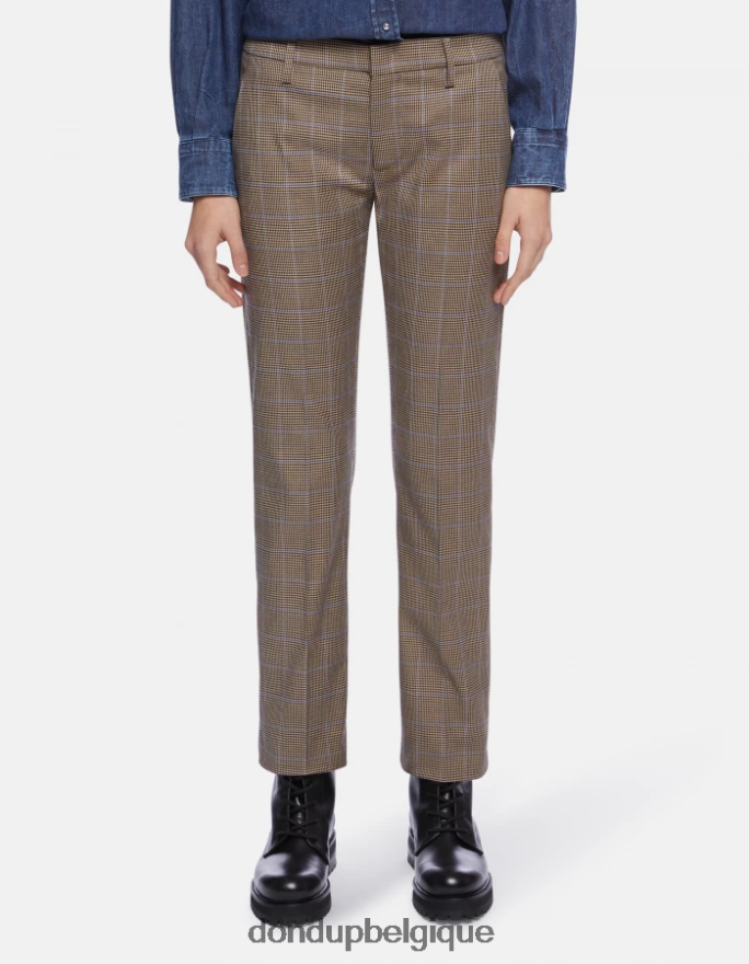 femmes vêtements DONDUP bleu Kasya pantalon coupe classique pied-de-poule 8826D0174