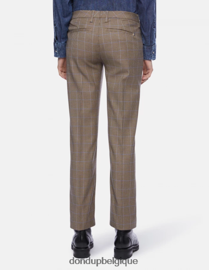 femmes vêtements DONDUP bleu Kasya pantalon coupe classique pied-de-poule 8826D0174