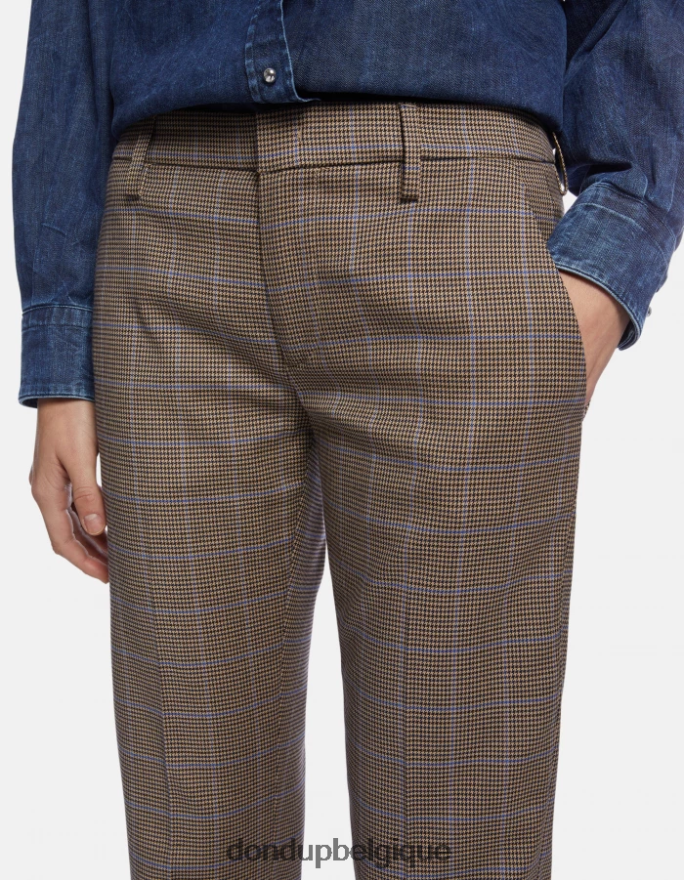 femmes vêtements DONDUP bleu Kasya pantalon coupe classique pied-de-poule 8826D0174