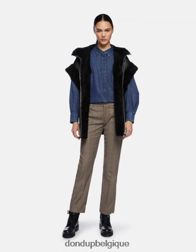 femmes vêtements DONDUP bleu Kasya pantalon coupe classique pied-de-poule 8826D0174