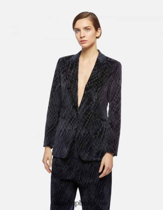 femmes vêtements DONDUP bleu blazer en denim floqué à simple boutonnage 8826D0387