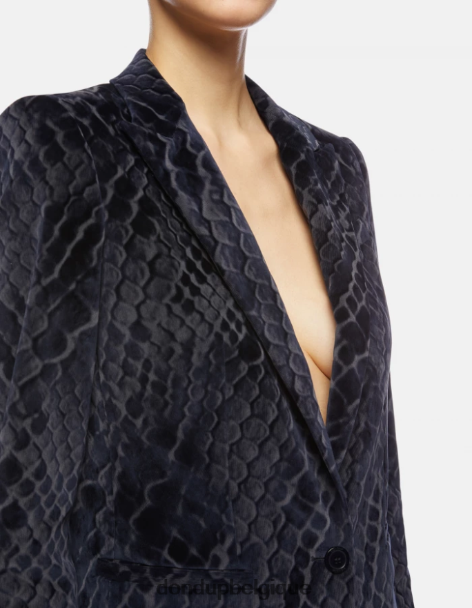 femmes vêtements DONDUP bleu blazer en denim floqué à simple boutonnage 8826D0387