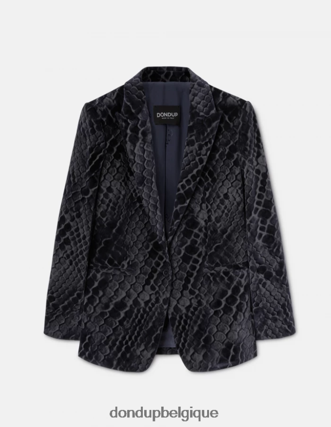 femmes vêtements DONDUP bleu blazer en denim floqué à simple boutonnage 8826D0387