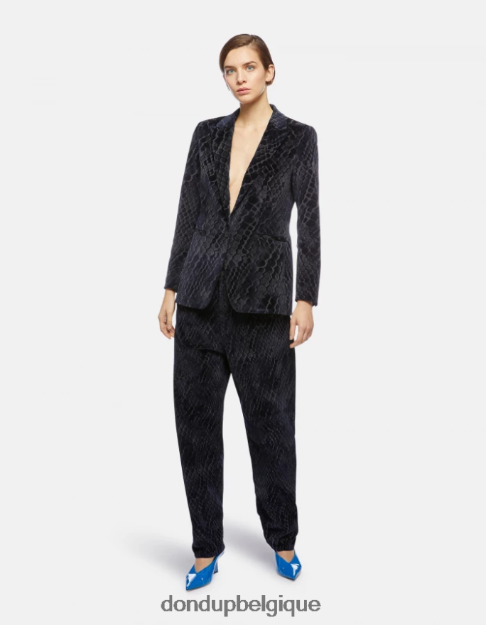 femmes vêtements DONDUP bleu blazer en denim floqué à simple boutonnage 8826D0387