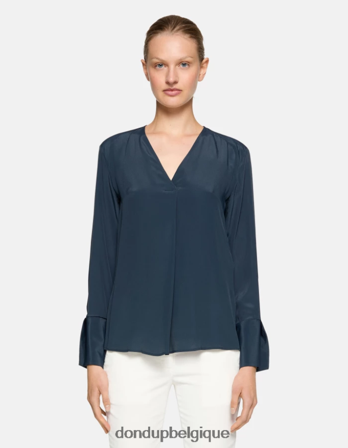 femmes vêtements DONDUP bleu chemise coupe classique en soie mélangée 8826D0246