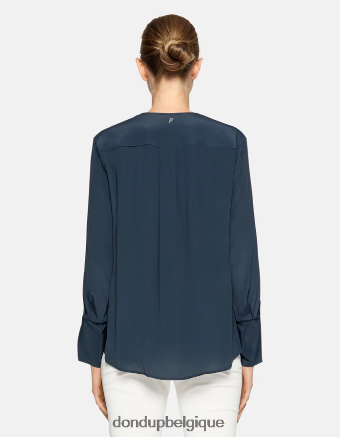 femmes vêtements DONDUP bleu chemise coupe classique en soie mélangée 8826D0246