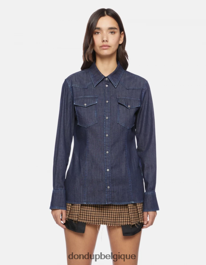femmes vêtements DONDUP bleu chemise en jean coupe slim 8826D0256