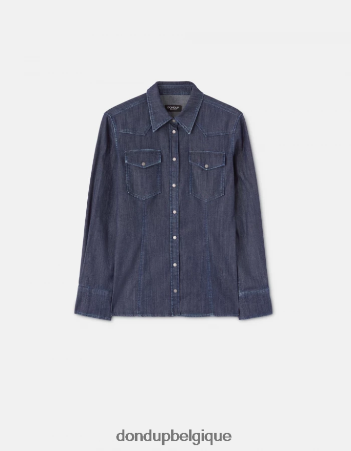 femmes vêtements DONDUP bleu chemise en jean coupe slim 8826D0256