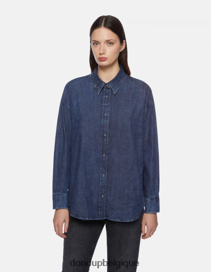 femmes vêtements DONDUP bleu chemise en jean oversize 8826D0252