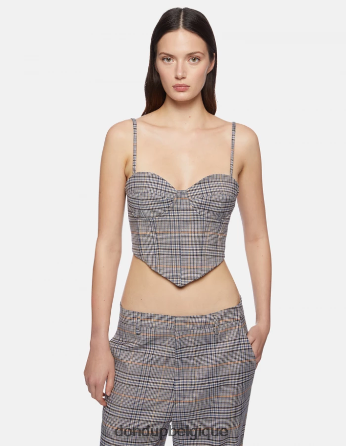 femmes vêtements DONDUP bleu haut slim à carreaux prince de galles 8826D0265