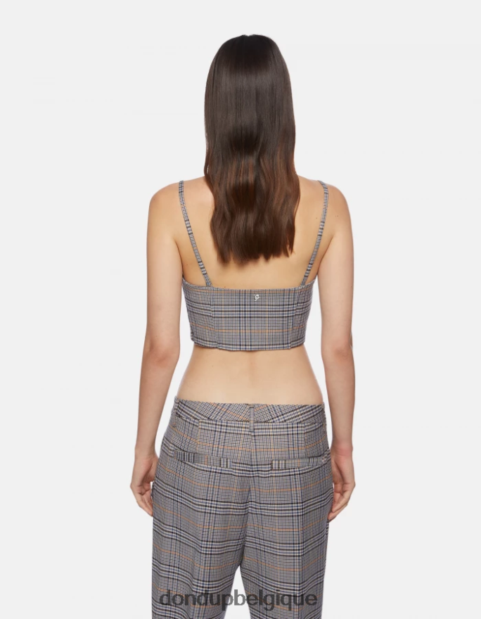 femmes vêtements DONDUP bleu haut slim à carreaux prince de galles 8826D0265
