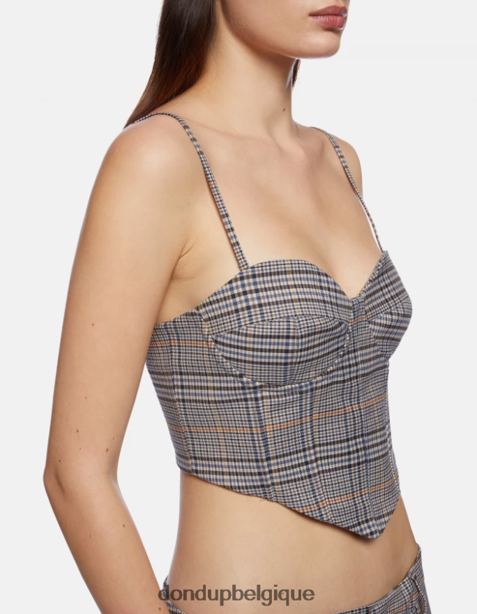 femmes vêtements DONDUP bleu haut slim à carreaux prince de galles 8826D0265