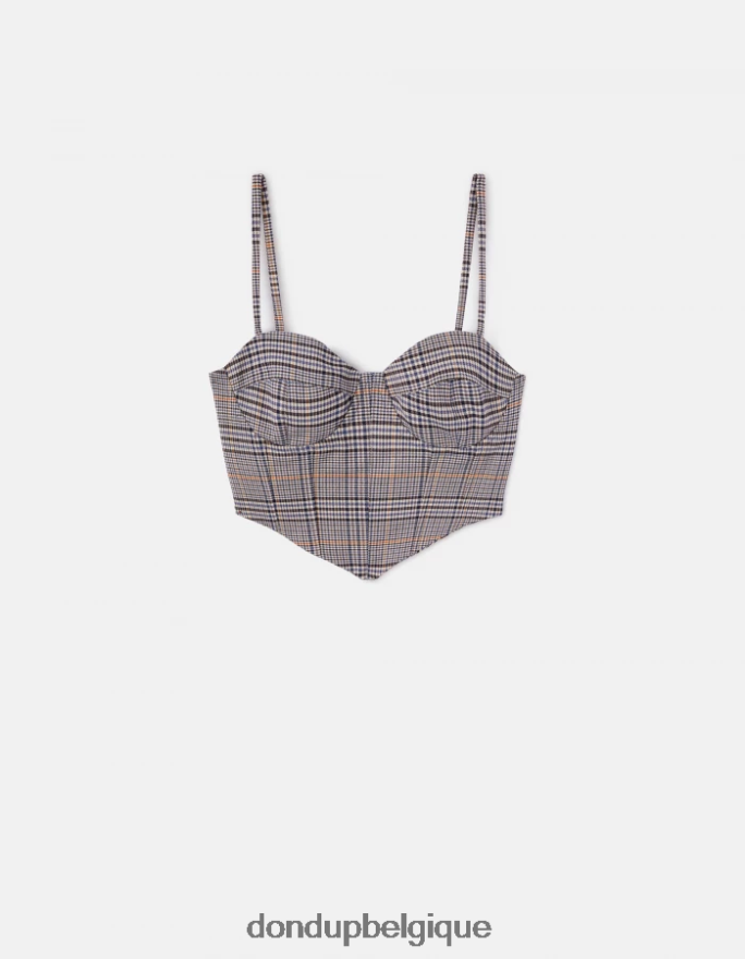 femmes vêtements DONDUP bleu haut slim à carreaux prince de galles 8826D0265