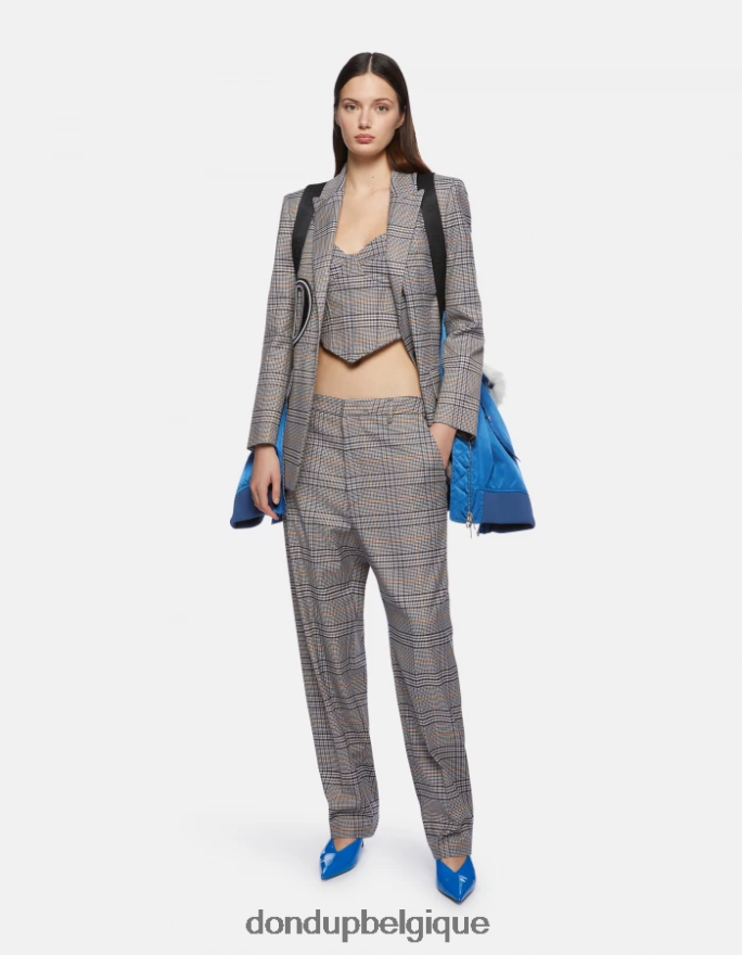 femmes vêtements DONDUP bleu haut slim à carreaux prince de galles 8826D0265