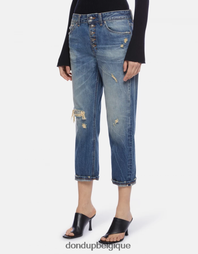 femmes vêtements DONDUP bleu jean ample en denim à lisière rigide koons 8826D0110