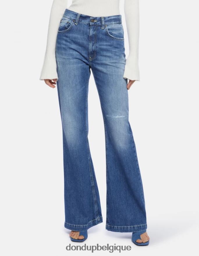femmes vêtements DONDUP bleu jean en denim rigide coupe bootcut olivia 8826D094