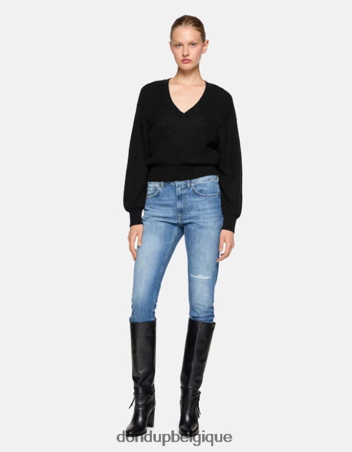 femmes vêtements DONDUP bleu jean en denim rigide coupe carotte mila 8826D047