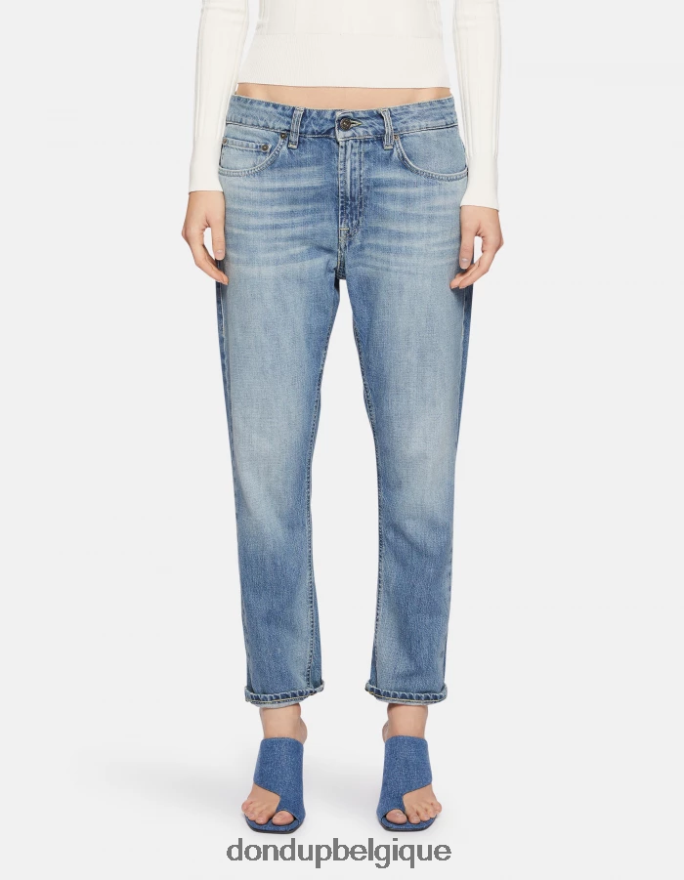 femmes vêtements DONDUP bleu jean en denim rigide coupe carotte mila 8826D087