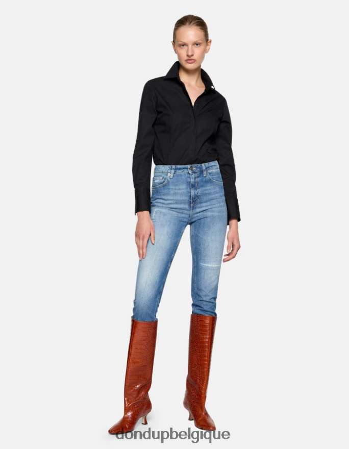 femmes vêtements DONDUP bleu jean en denim rigide coupe classique cindy 8826D020