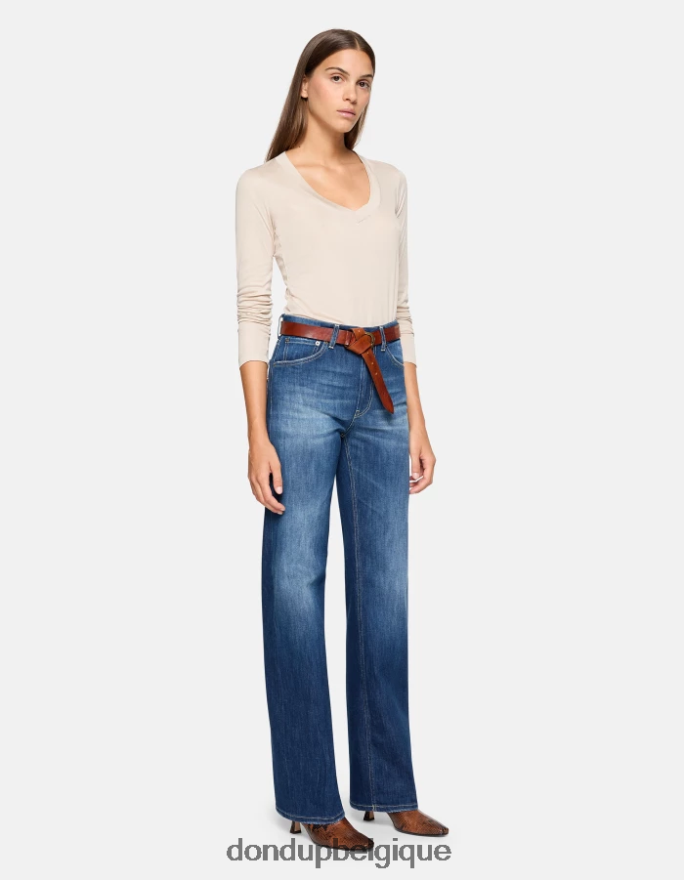 femmes vêtements DONDUP bleu jean large en denim stretch mabel 8826D08