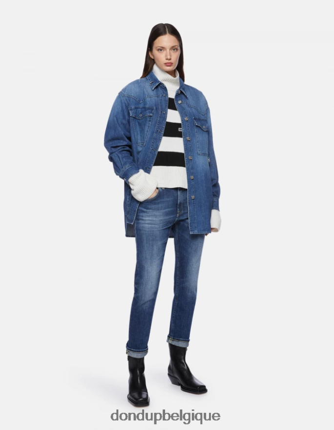 femmes vêtements DONDUP bleu jean mila en denim stretch coupe carotte 8826D065