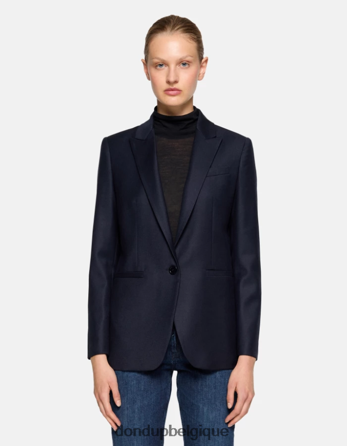 femmes vêtements DONDUP bleu marine blazer en flanelle à simple boutonnage 8826D0374