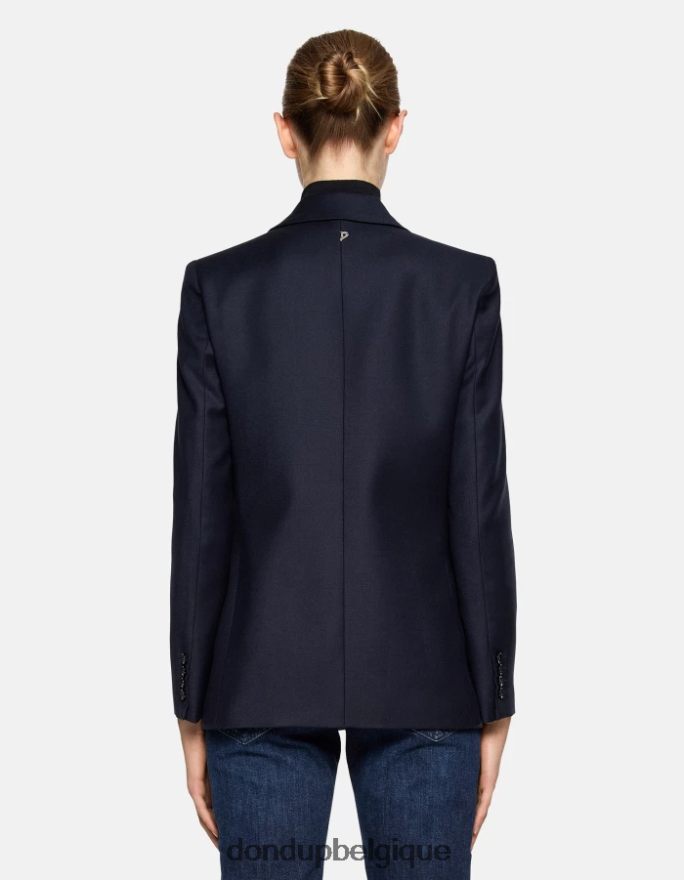 femmes vêtements DONDUP bleu marine blazer en flanelle à simple boutonnage 8826D0374