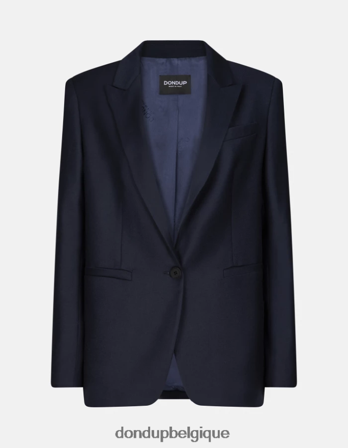 femmes vêtements DONDUP bleu marine blazer en flanelle à simple boutonnage 8826D0374