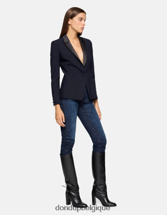 femmes vêtements DONDUP bleu marine blazer en laine à simple boutonnage 8826D0382