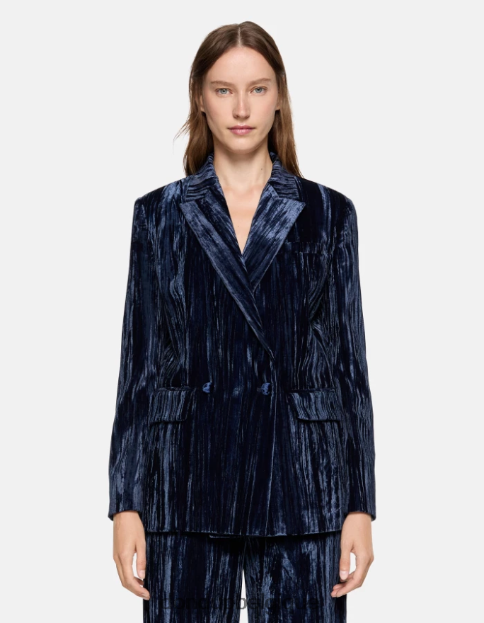 femmes vêtements DONDUP bleu marine blazer en velours à double boutonnage 8826D0385